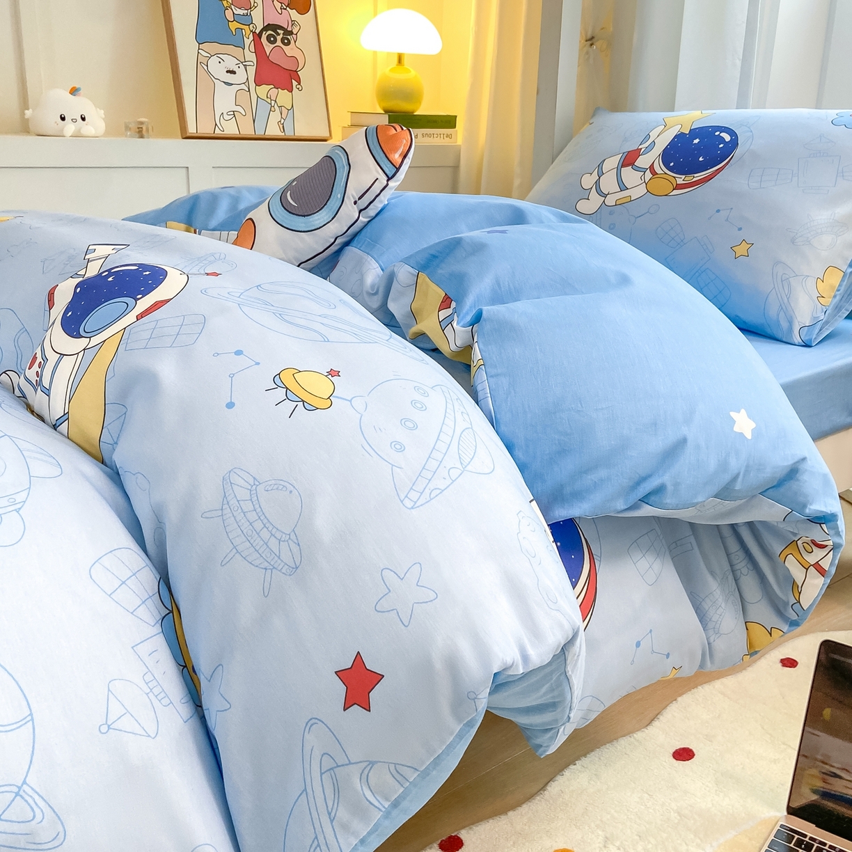 91家纺网 家纺一手货源 找家纺 博雅 2025新款全棉纯棉学生宿舍上下铺六件套-宇航员系列 环游太空