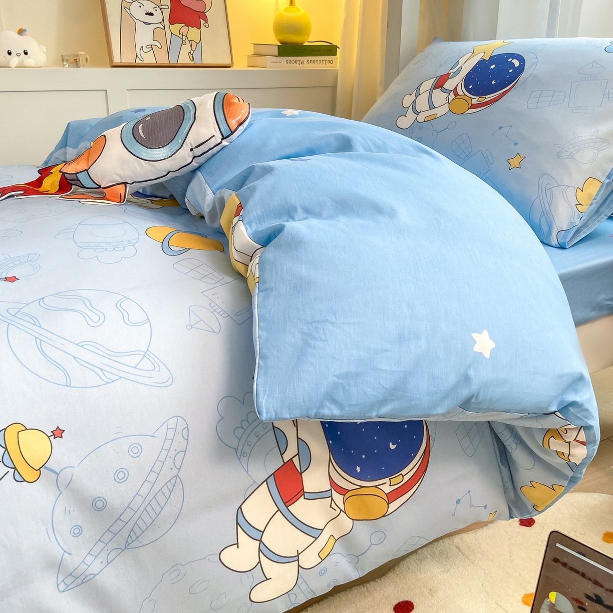 91家纺网 家纺一手货源 找家纺 博雅 2025新款全棉纯棉学生宿舍上下铺六件套-宇航员系列 环游太空