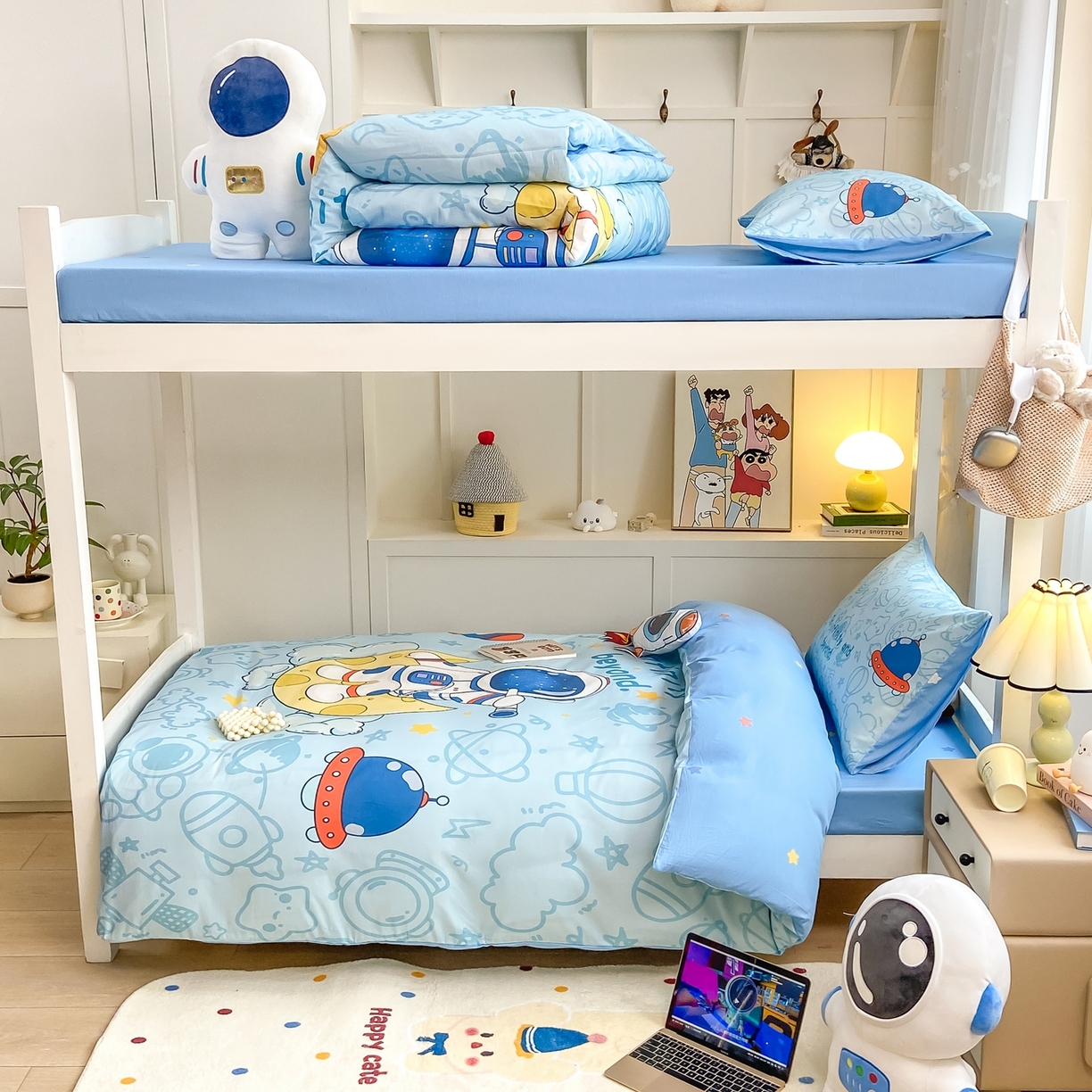 91家纺网 家纺一手货源 找家纺 博雅 2025新款全棉纯棉学生宿舍上下铺六件套-宇航员系列 绘画宇航员