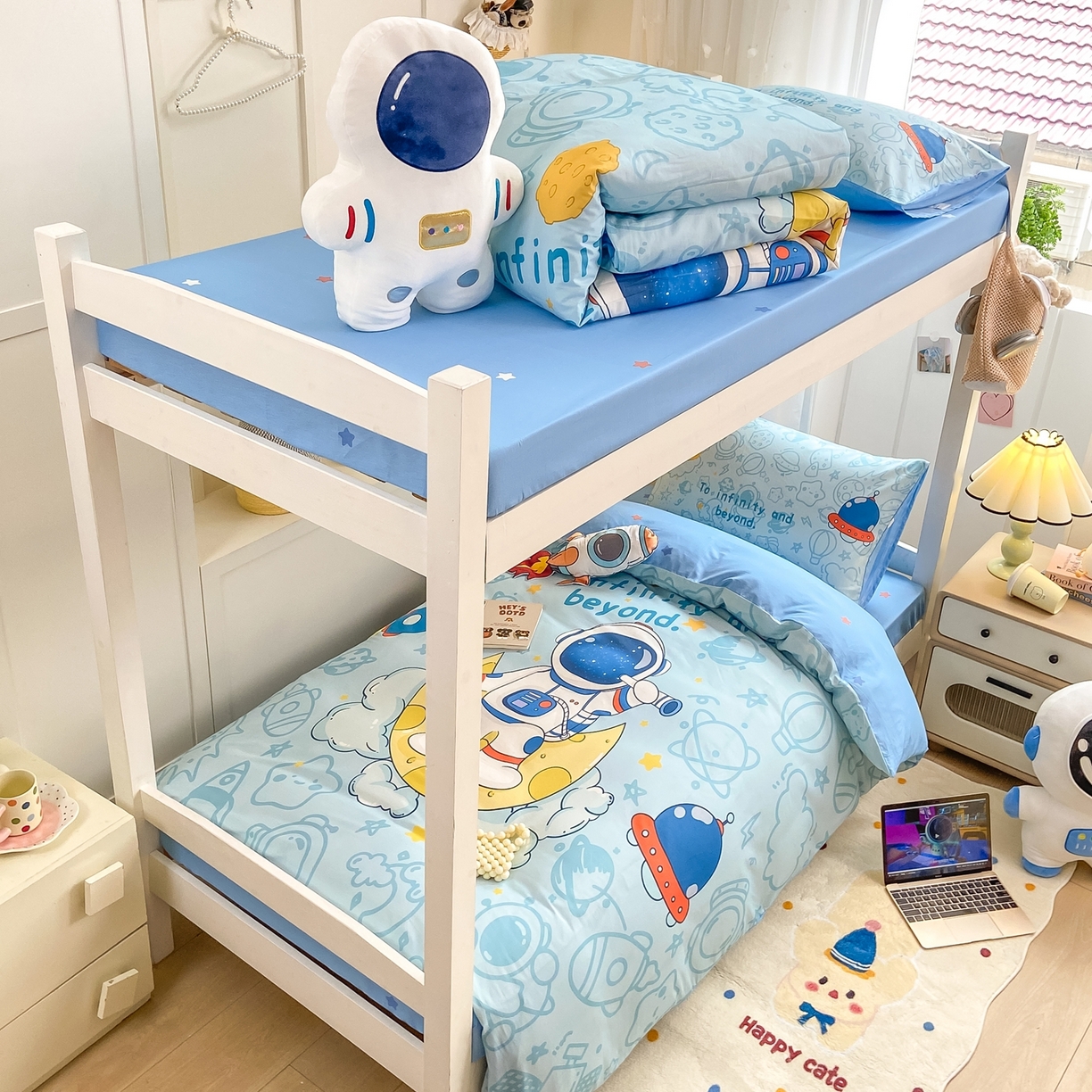 91家纺网 家纺一手货源 找家纺 博雅 2025新款全棉纯棉学生宿舍上下铺六件套-宇航员系列 绘画宇航员