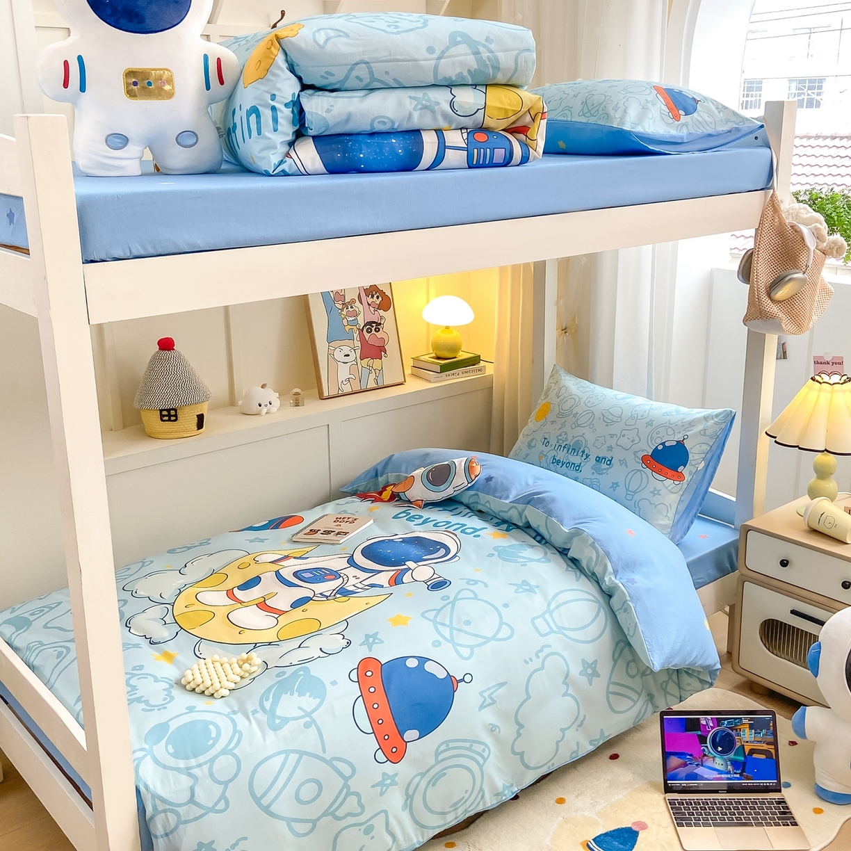 91家纺网 家纺一手货源 找家纺 博雅 2025新款全棉纯棉学生宿舍上下铺六件套-宇航员系列 绘画宇航员