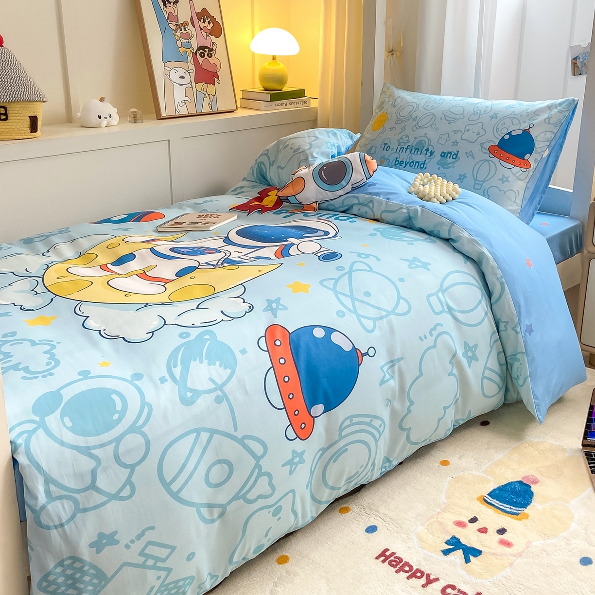 91家纺网 家纺一手货源 找家纺 博雅 2025新款全棉纯棉学生宿舍上下铺六件套-宇航员系列 绘画宇航员