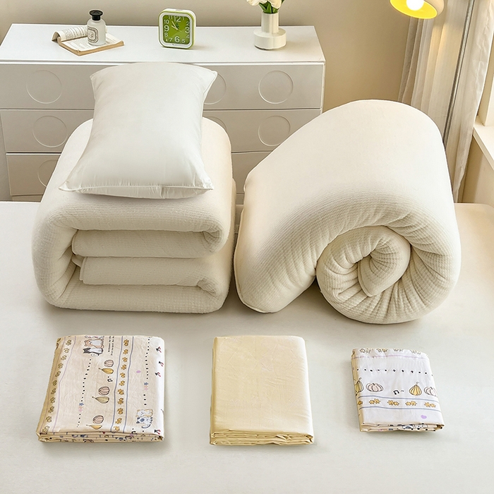 91家纺网 家纺一手货源 找家纺 西域种棉人·千百笠 2025新款全棉纯棉大学生宿舍100%新疆棉花被子被褥一整套枕头床垫三件套六件套 南瓜派对