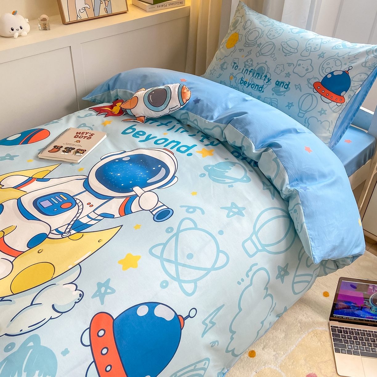 91家纺网 家纺一手货源 找家纺 博雅 2025新款全棉纯棉学生宿舍上下铺六件套-宇航员系列 绘画宇航员