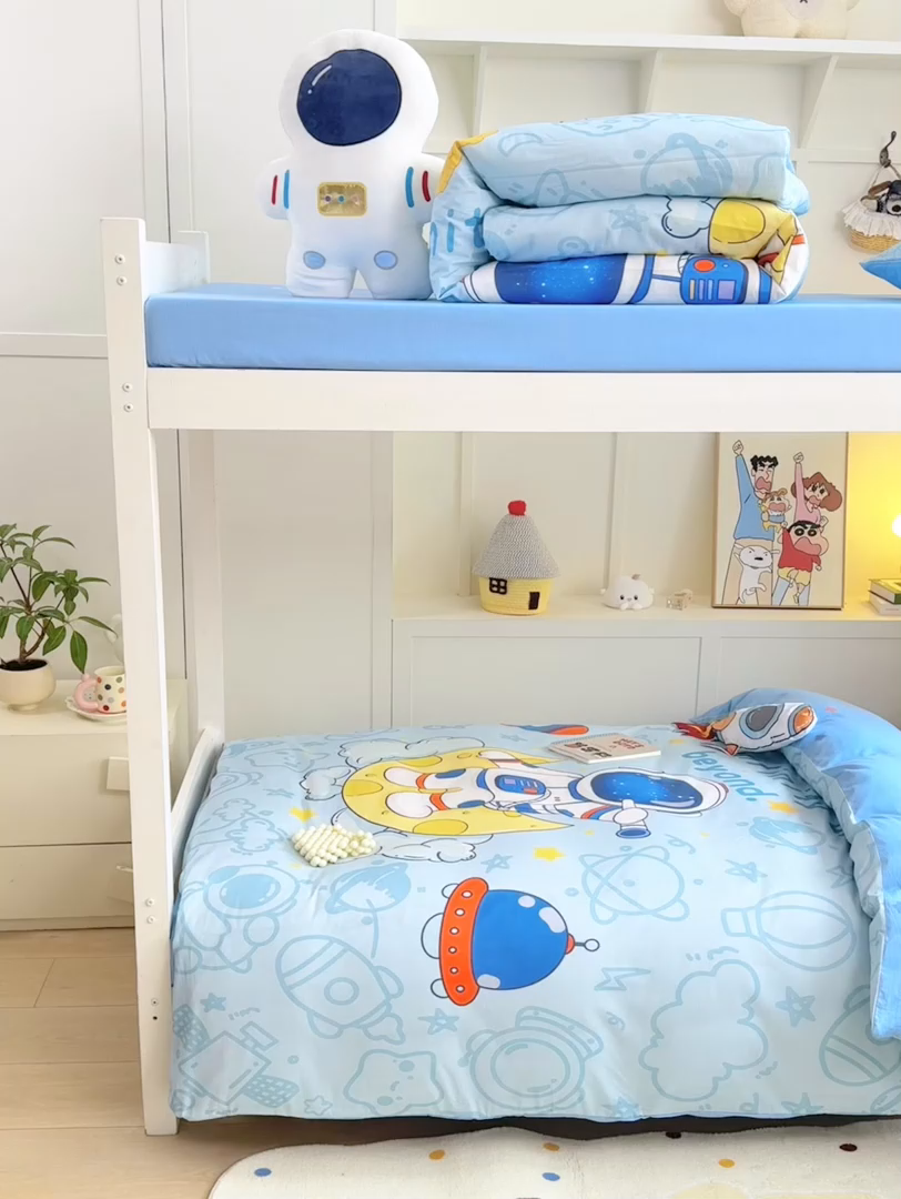 91家纺网 家纺一手货源 找家纺 博雅 2025新款全棉纯棉学生宿舍上下铺六件套-宇航员系列 绘画宇航员