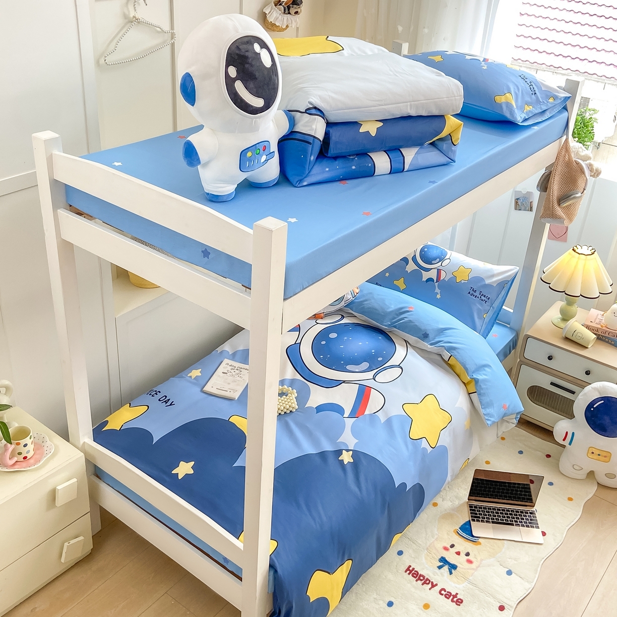 91家纺网 家纺一手货源 找家纺 博雅 2025新款全棉纯棉学生宿舍上下铺六件套-宇航员系列 梦想宇航员