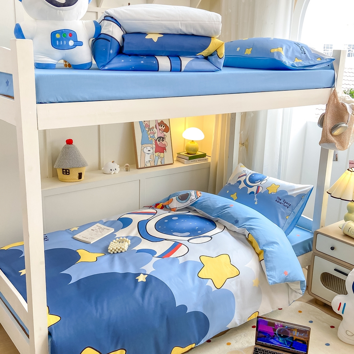 91家纺网 家纺一手货源 找家纺 博雅 2025新款全棉纯棉学生宿舍上下铺六件套-宇航员系列 梦想宇航员