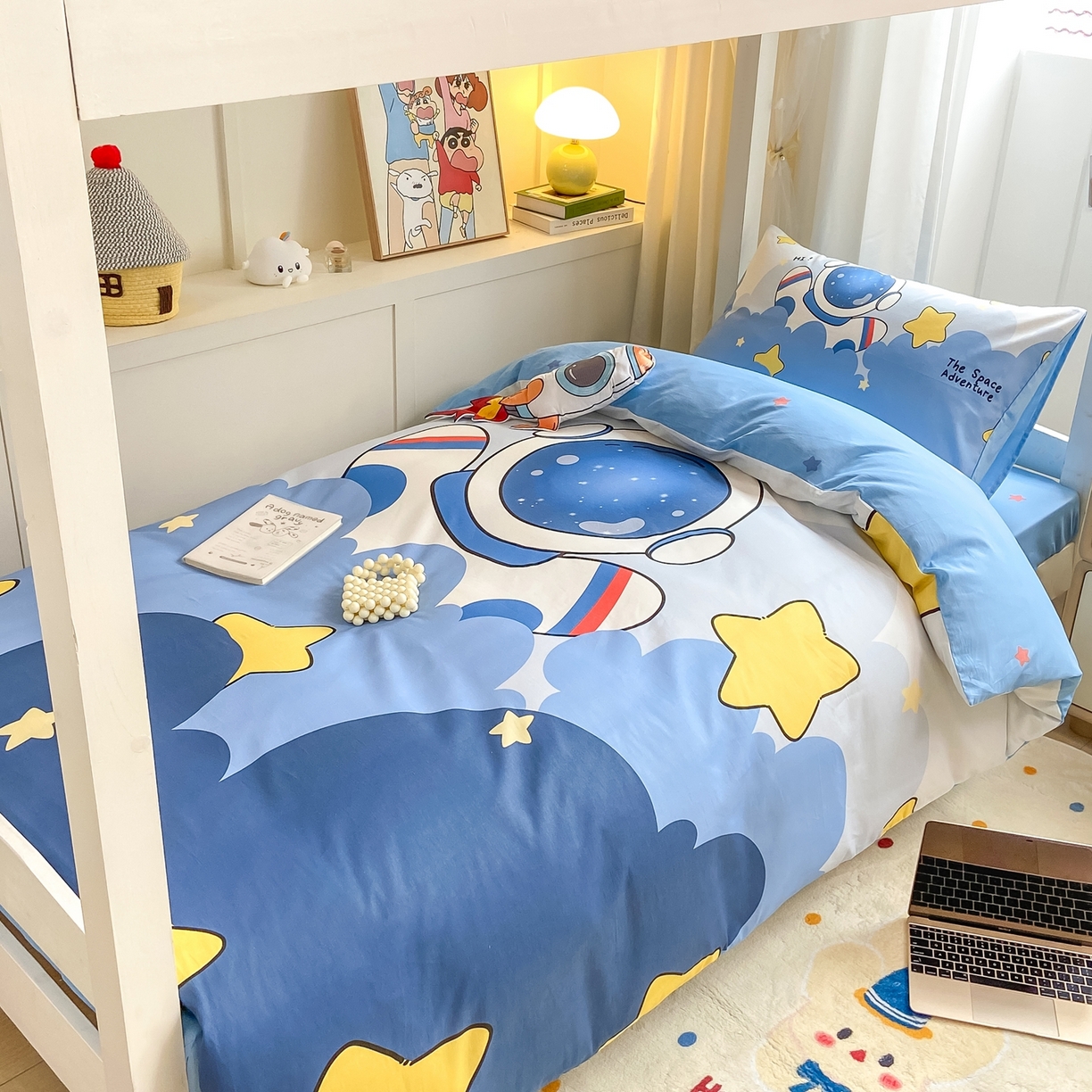 91家纺网 家纺一手货源 找家纺 博雅 2025新款全棉纯棉学生宿舍上下铺六件套-宇航员系列 梦想宇航员