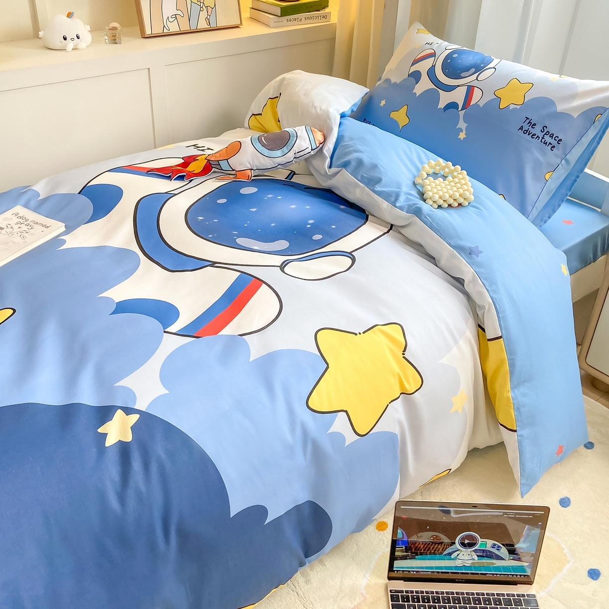 91家纺网 家纺一手货源 找家纺 博雅 2025新款全棉纯棉学生宿舍上下铺六件套-宇航员系列 梦想宇航员