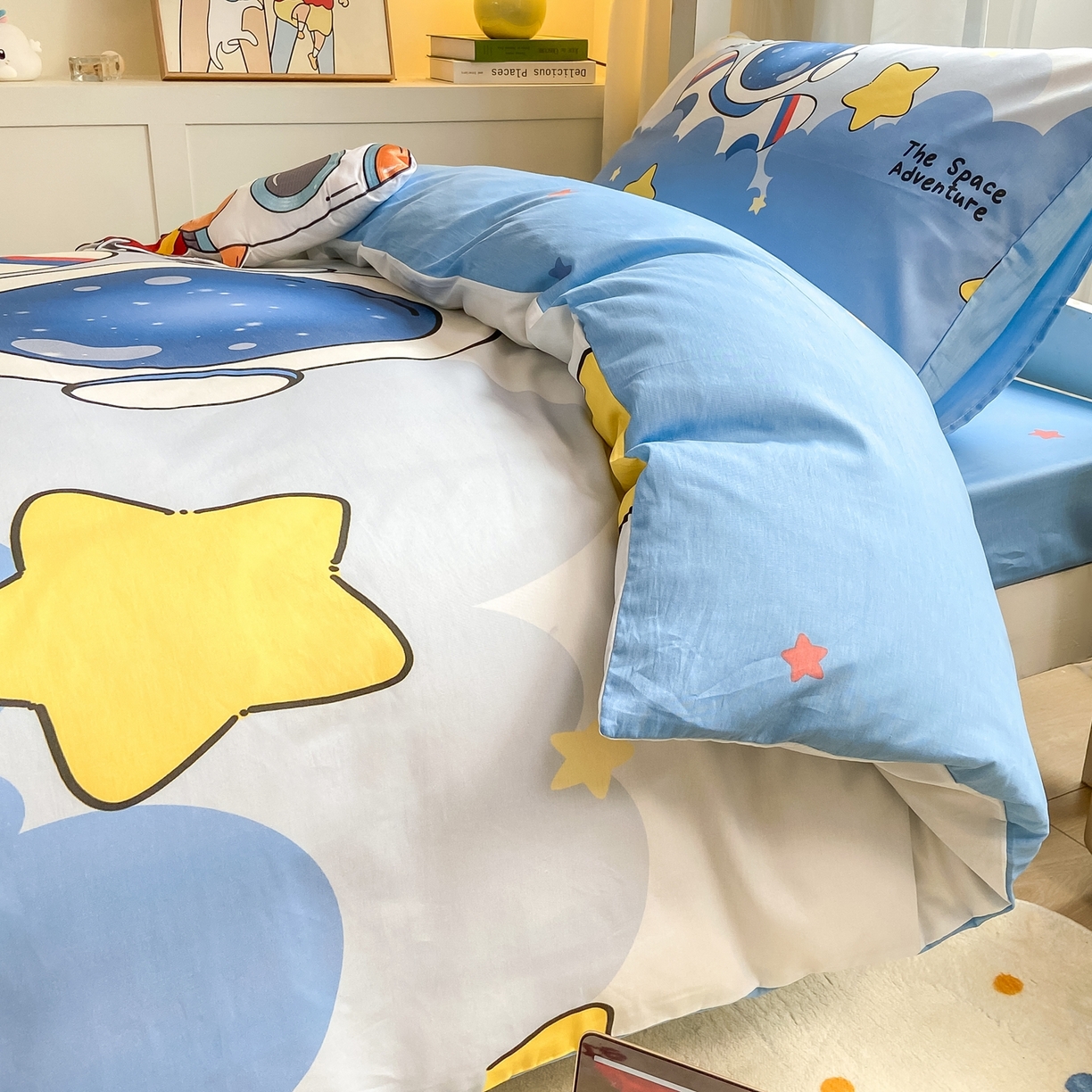 91家纺网 家纺一手货源 找家纺 博雅 2025新款全棉纯棉学生宿舍上下铺六件套-宇航员系列 梦想宇航员