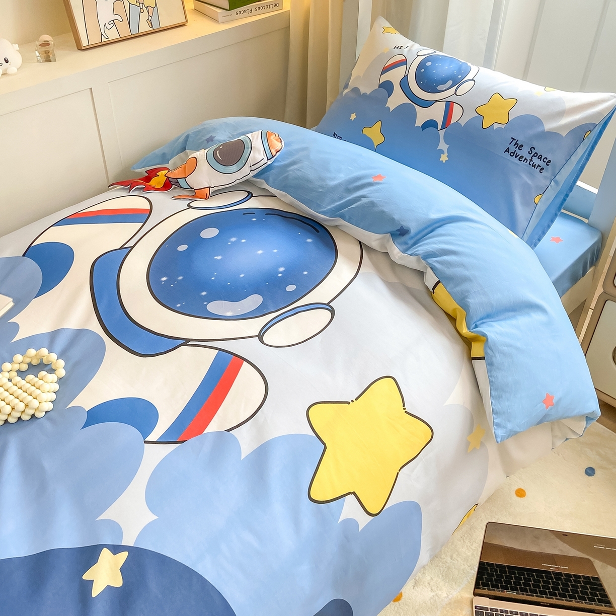 91家纺网 家纺一手货源 找家纺 博雅 2025新款全棉纯棉学生宿舍上下铺六件套-宇航员系列 梦想宇航员