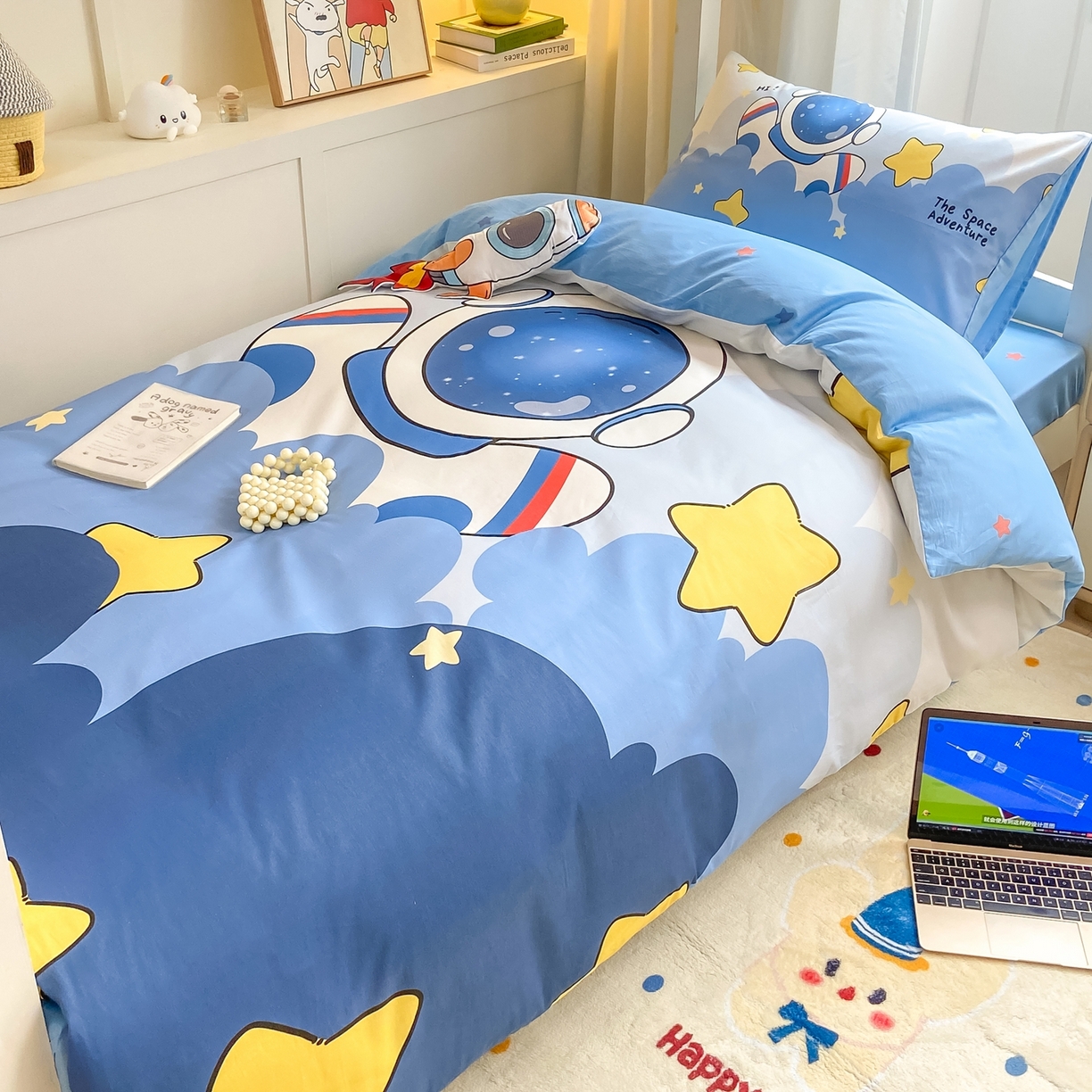 91家纺网 家纺一手货源 找家纺 博雅 2025新款全棉纯棉学生宿舍上下铺六件套-宇航员系列 梦想宇航员