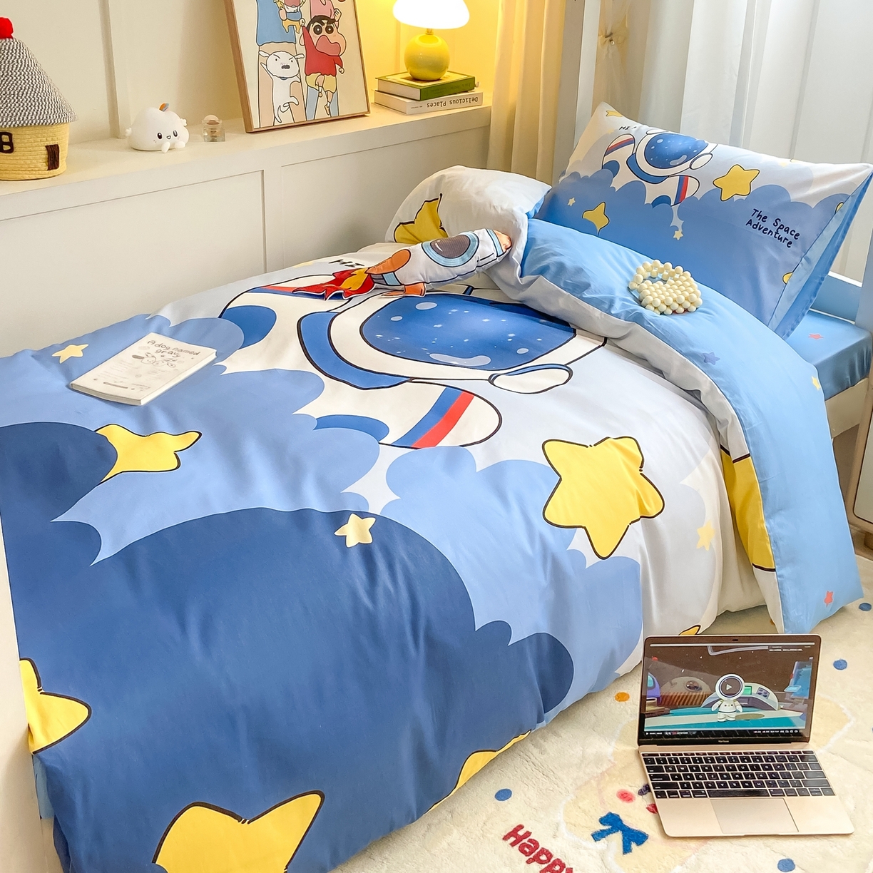 91家纺网 家纺一手货源 找家纺 博雅 2025新款全棉纯棉学生宿舍上下铺六件套-宇航员系列 梦想宇航员