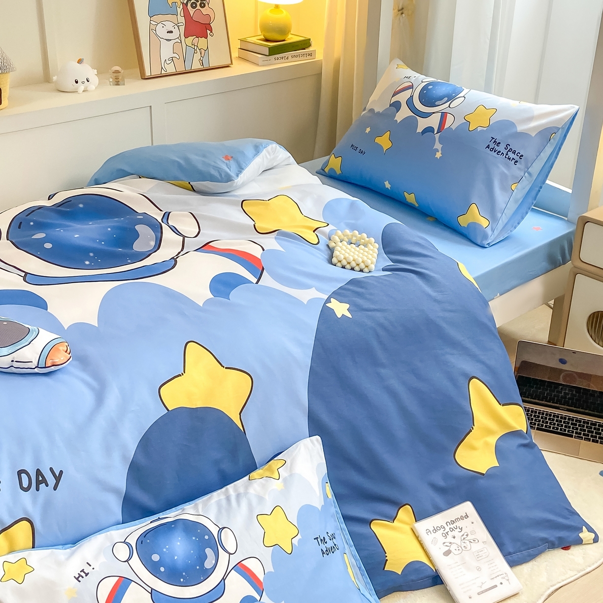 91家纺网 家纺一手货源 找家纺 博雅 2025新款全棉纯棉学生宿舍上下铺六件套-宇航员系列 梦想宇航员