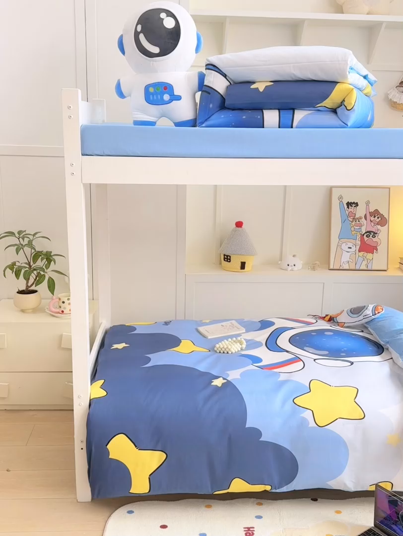 91家纺网 家纺一手货源 找家纺 博雅 2025新款全棉纯棉学生宿舍上下铺六件套-宇航员系列 梦想宇航员