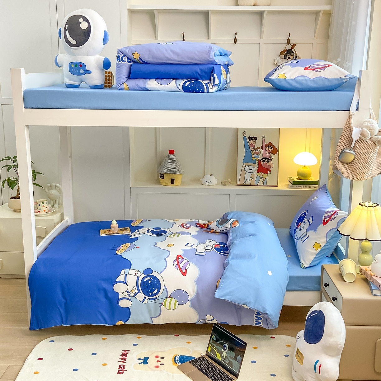 91家纺网 家纺一手货源 找家纺 博雅 2025新款全棉纯棉学生宿舍上下铺六件套-宇航员系列 太空漫步