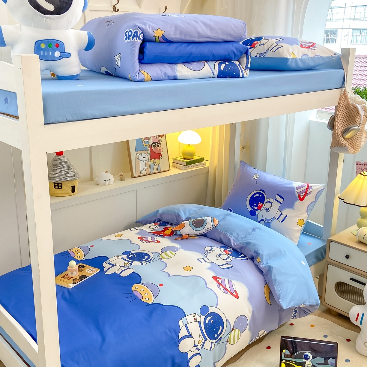 91家纺网 家纺一手货源 找家纺 博雅 2025新款全棉纯棉学生宿舍上下铺六件套-宇航员系列 太空漫步