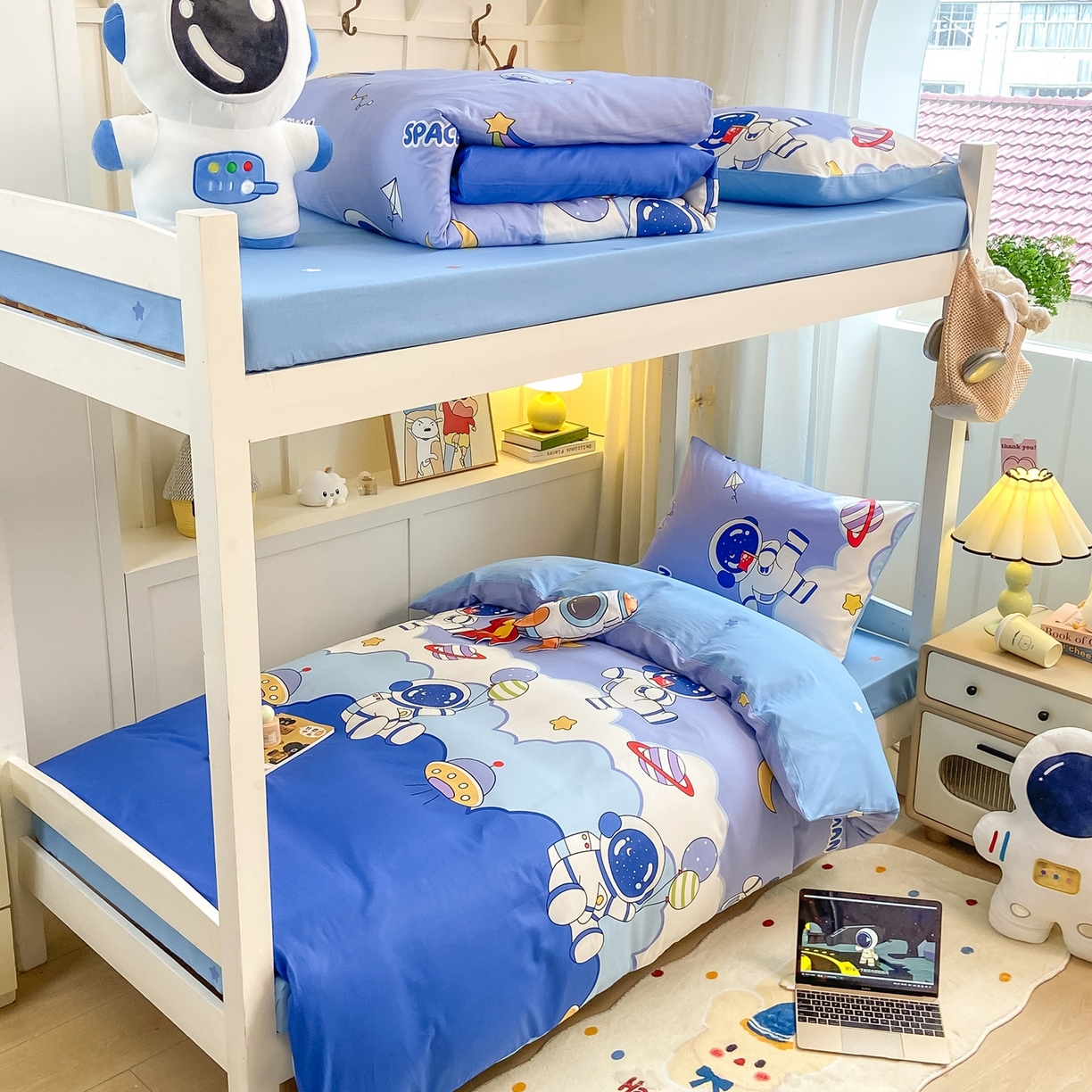 91家纺网 家纺一手货源 找家纺 博雅 2025新款全棉纯棉学生宿舍上下铺六件套-宇航员系列 太空漫步