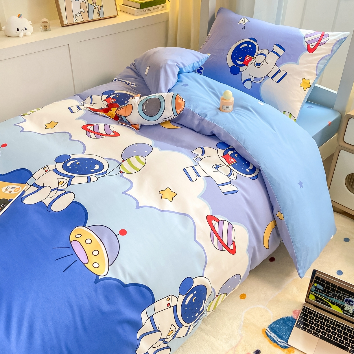 91家纺网 家纺一手货源 找家纺 博雅 2025新款全棉纯棉学生宿舍上下铺六件套-宇航员系列 太空漫步
