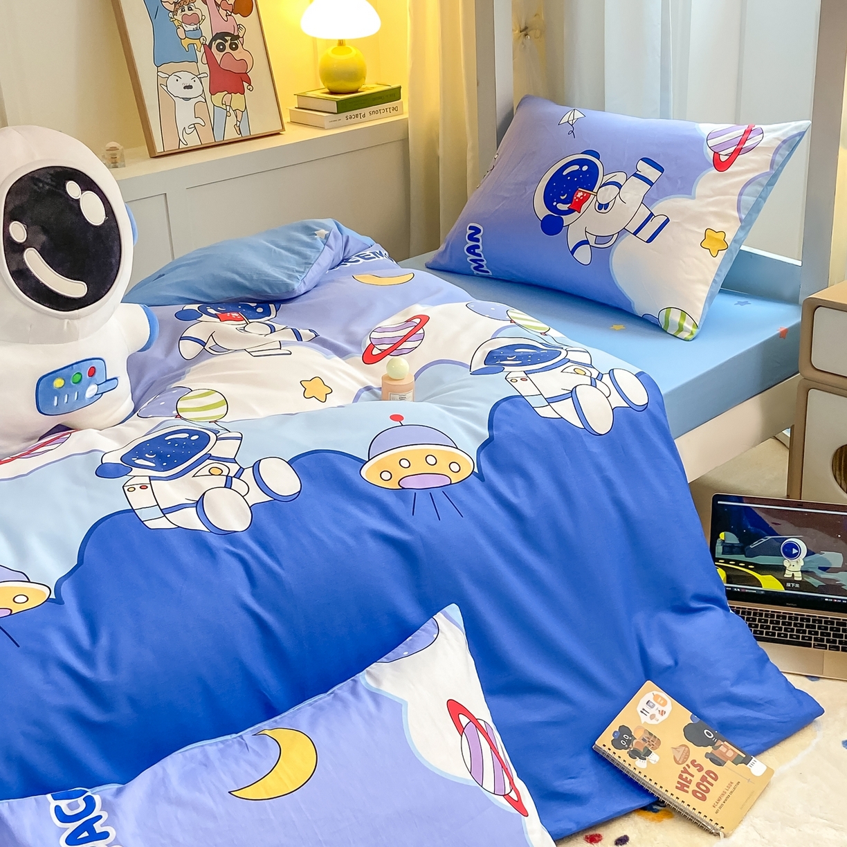 91家纺网 家纺一手货源 找家纺 博雅 2025新款全棉纯棉学生宿舍上下铺六件套-宇航员系列 太空漫步