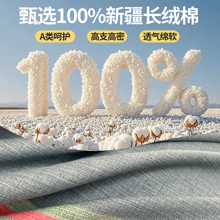 91家纺网 家纺一手货源 找家纺 西域种棉人·千百笠 2025新款全棉纯棉大学生宿舍100%新疆棉花被子被褥一整套枕头床垫三件套六件套 时尚条纹