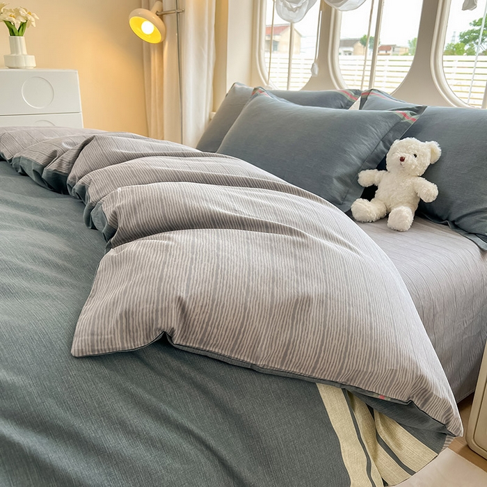 91家纺网 家纺一手货源 找家纺 西域种棉人·千百笠 2025新款全棉纯棉大学生宿舍100%新疆棉花被子被褥一整套枕头床垫三件套六件套 时尚条纹