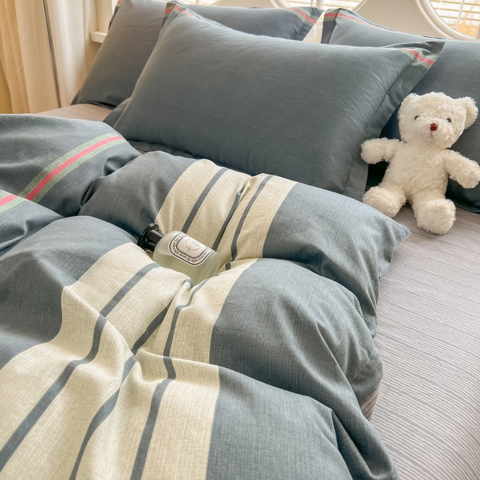 91家纺网 家纺一手货源 找家纺 西域种棉人·千百笠 2025新款全棉纯棉大学生宿舍100%新疆棉花被子被褥一整套枕头床垫三件套六件套 时尚条纹