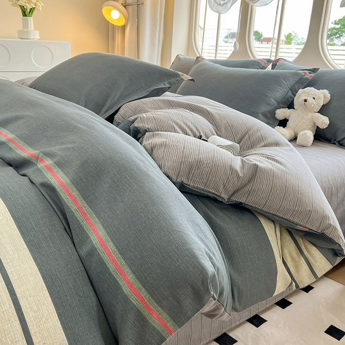 91家纺网 家纺一手货源 找家纺 西域种棉人·千百笠 2025新款全棉纯棉大学生宿舍100%新疆棉花被子被褥一整套枕头床垫三件套六件套 时尚条纹