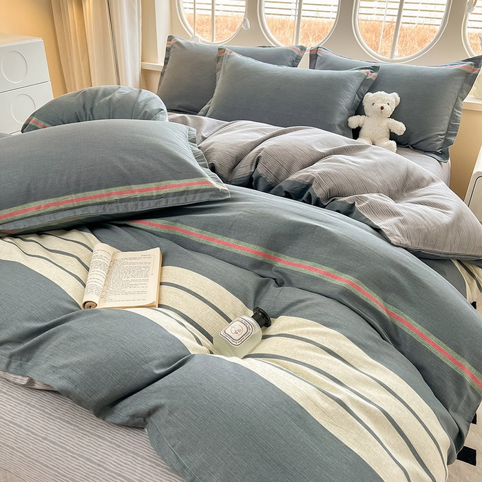 91家纺网 家纺一手货源 找家纺 西域种棉人·千百笠 2025新款全棉纯棉大学生宿舍100%新疆棉花被子被褥一整套枕头床垫三件套六件套 时尚条纹