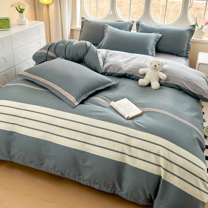 91家纺网 家纺一手货源 找家纺 西域种棉人·千百笠 2025新款全棉纯棉大学生宿舍100%新疆棉花被子被褥一整套枕头床垫三件套六件套 时尚条纹