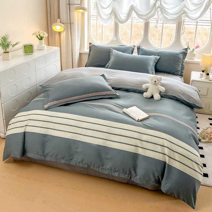 91家纺网 家纺一手货源 找家纺 西域种棉人·千百笠 2025新款全棉纯棉大学生宿舍100%新疆棉花被子被褥一整套枕头床垫三件套六件套 时尚条纹