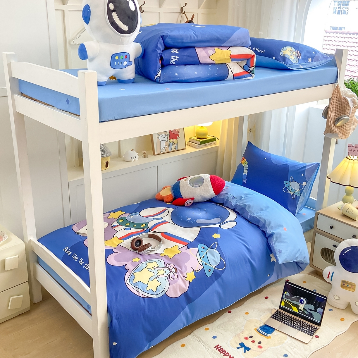 91家纺网 家纺一手货源 找家纺 博雅 2025新款全棉纯棉学生宿舍上下铺六件套-宇航员系列 星际宇航员