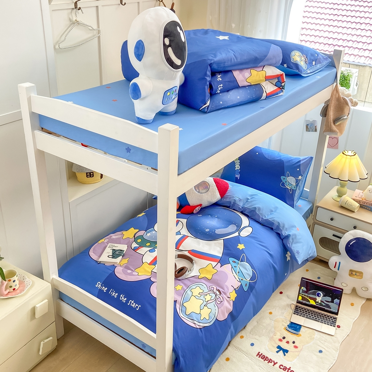 91家纺网 家纺一手货源 找家纺 博雅 2025新款全棉纯棉学生宿舍上下铺六件套-宇航员系列 星际宇航员