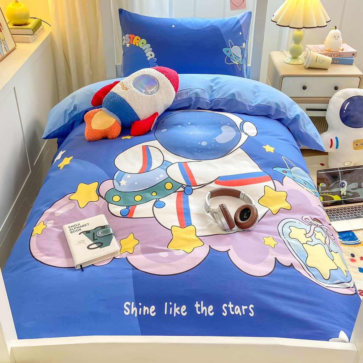 91家纺网 家纺一手货源 找家纺 博雅 2025新款全棉纯棉学生宿舍上下铺六件套-宇航员系列 星际宇航员