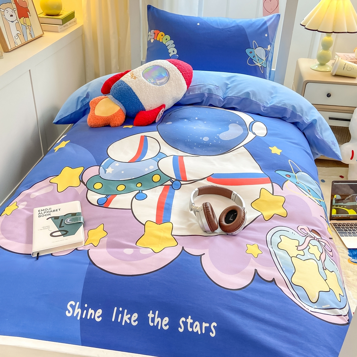 91家纺网 家纺一手货源 找家纺 博雅 2025新款全棉纯棉学生宿舍上下铺六件套-宇航员系列 星际宇航员