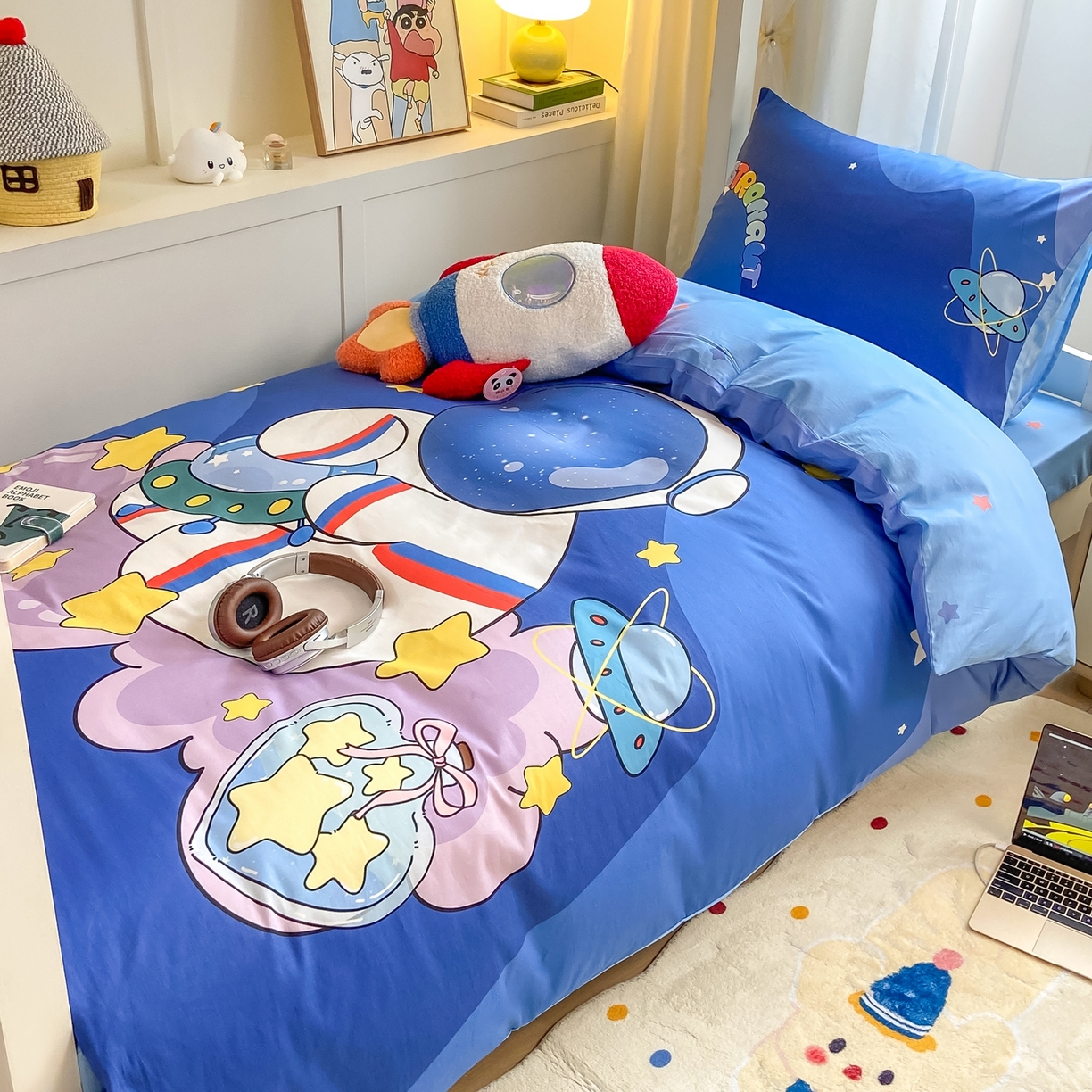 91家纺网 家纺一手货源 找家纺 博雅 2025新款全棉纯棉学生宿舍上下铺六件套-宇航员系列 星际宇航员