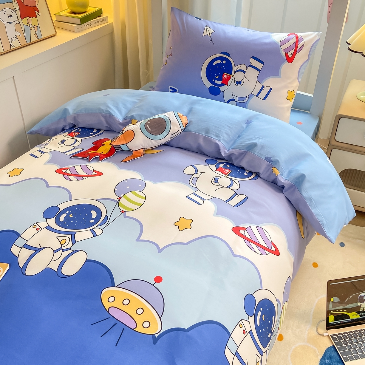 91家纺网 家纺一手货源 找家纺 （总）博雅 2025新款全棉纯棉学生宿舍上下铺六件套-宇航员系列