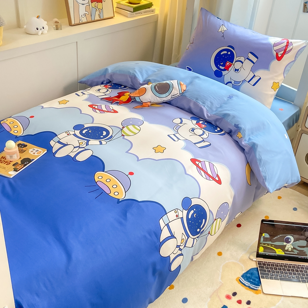 91家纺网 家纺一手货源 找家纺 （总）博雅 2025新款全棉纯棉学生宿舍上下铺六件套-宇航员系列