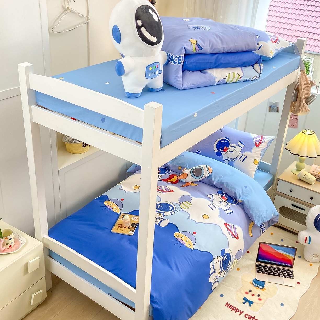 91家纺网 家纺一手货源 找家纺 （总）博雅 2025新款全棉纯棉学生宿舍上下铺六件套-宇航员系列