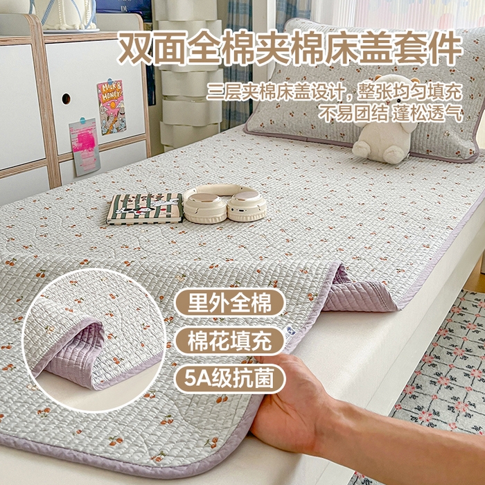 91家纺网 家纺一手货源 找家纺 （总）沐纯家居 2025新款学生款双面纯棉棉花床盖三件套