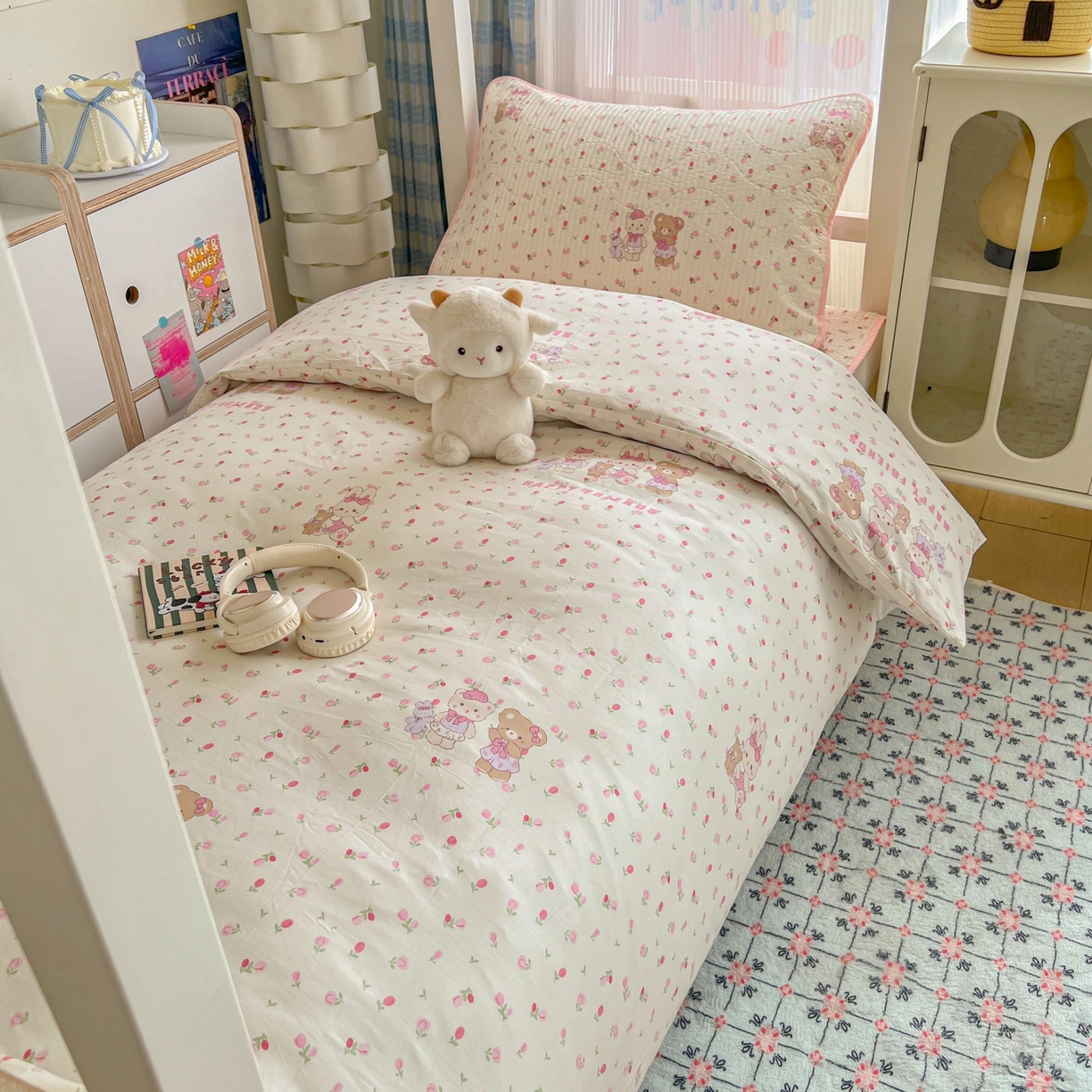 91家纺网 家纺一手货源 找家纺 沐纯家居 2025新款学生款双面纯棉棉花床盖三件套 安妮