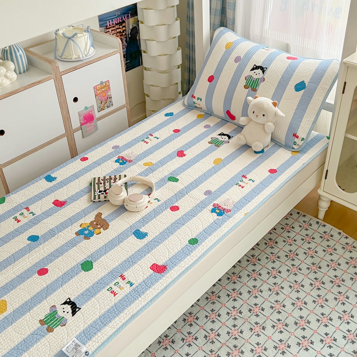 91家纺网 家纺一手货源 找家纺 沐纯家居 2025新款学生款双面纯棉棉花床盖三件套 快乐伙伴