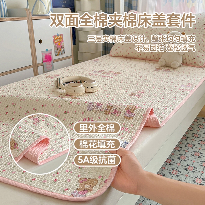 91家纺网 家纺一手货源 找家纺 （总）沐纯家居 2025新款学生款双面纯棉棉花床盖三件套