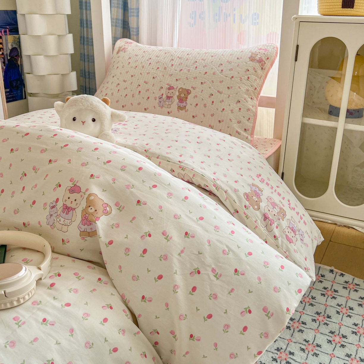 91家纺网 家纺一手货源 找家纺 沐纯家居 2025新款学生款双面纯棉棉花床盖三件套 安妮