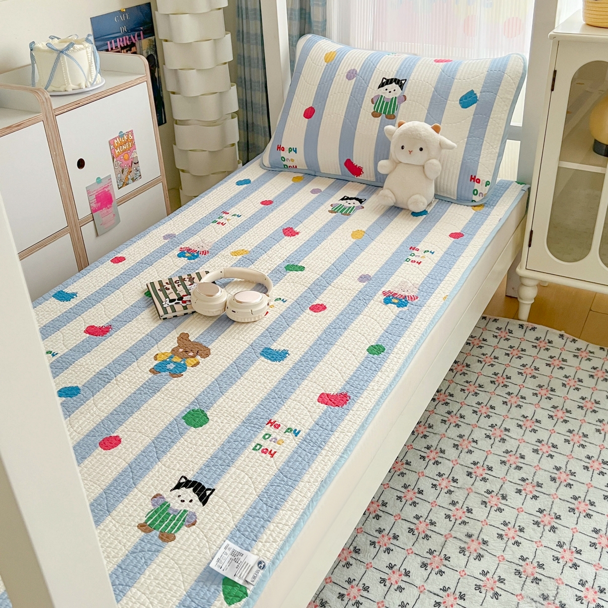 91家纺网 家纺一手货源 找家纺 沐纯家居 2025新款学生款双面纯棉棉花床盖三件套 快乐伙伴