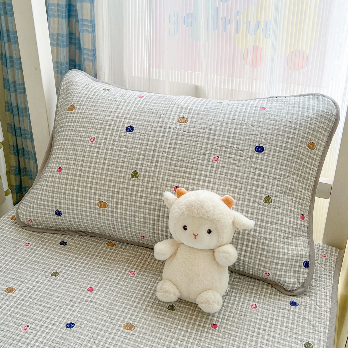 91家纺网 家纺一手货源 找家纺 沐纯家居 2025新款学生款双面纯棉棉花床盖三件套 南瓜派