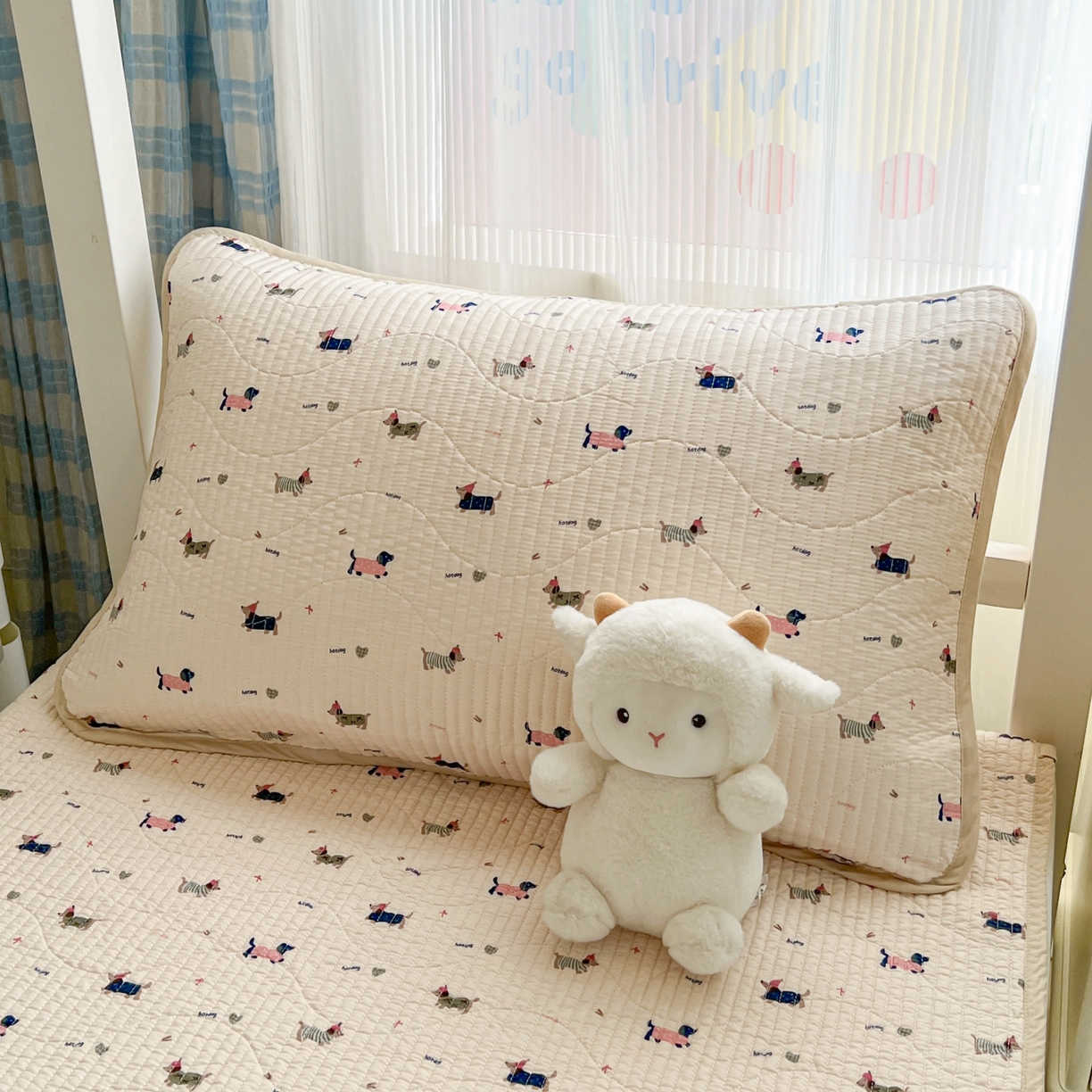 91家纺网 家纺一手货源 找家纺 沐纯家居 2025新款学生款双面纯棉棉花床盖三件套 幸运狗