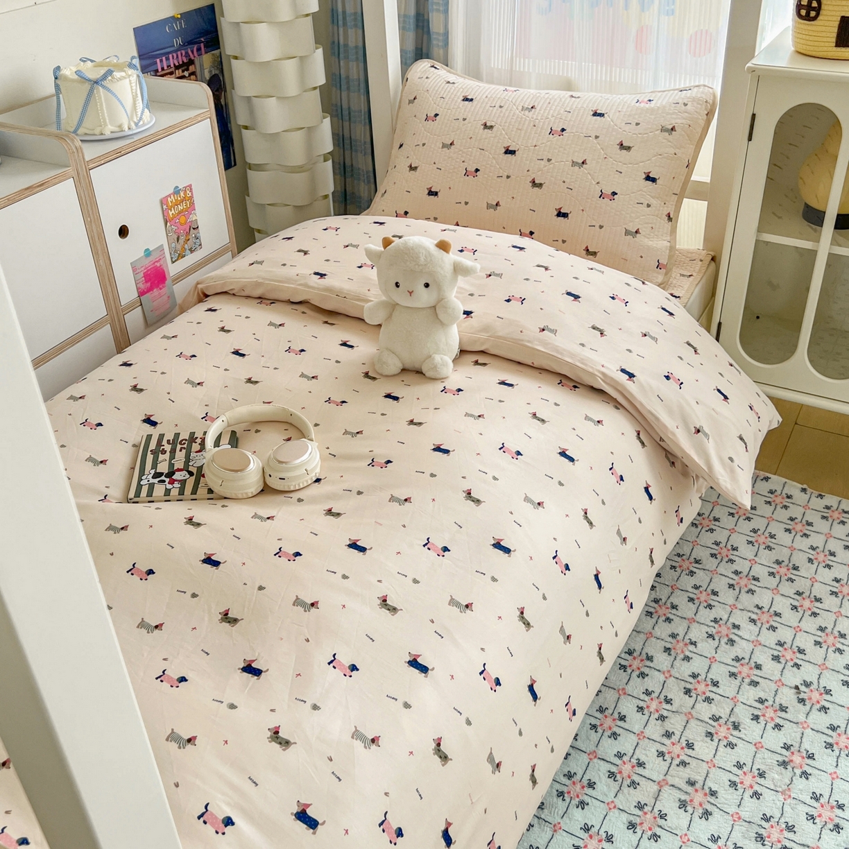 91家纺网 家纺一手货源 找家纺 沐纯家居 2025新款学生款双面纯棉棉花床盖三件套 幸运狗