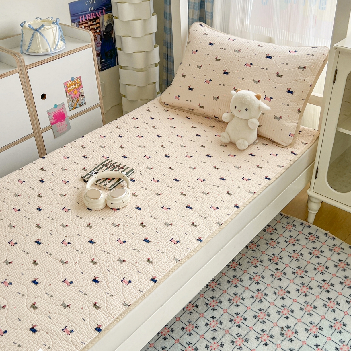 91家纺网 家纺一手货源 找家纺 沐纯家居 2025新款学生款双面纯棉棉花床盖三件套 幸运狗