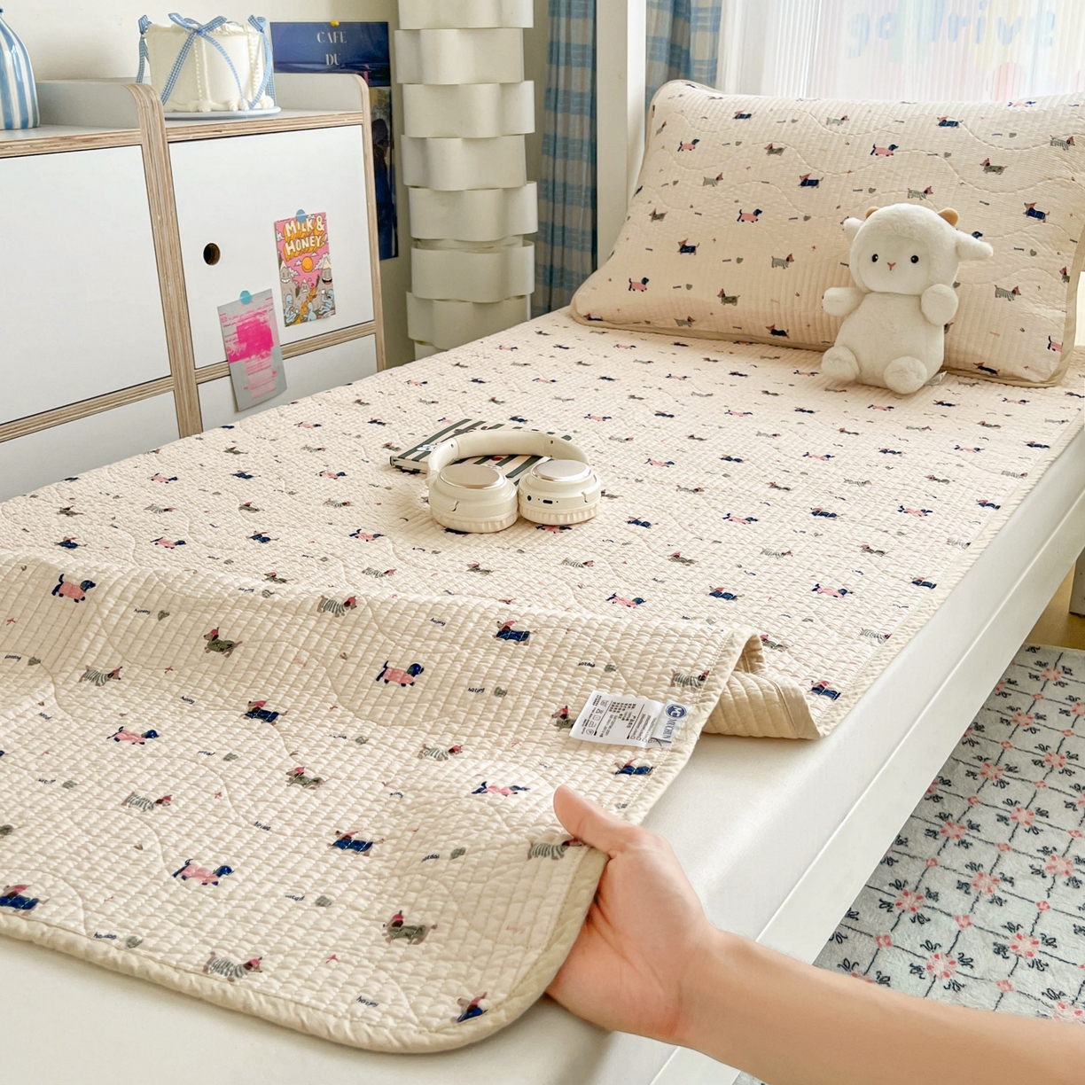 91家纺网 家纺一手货源 找家纺 沐纯家居 2025新款学生款双面纯棉棉花床盖三件套 幸运狗